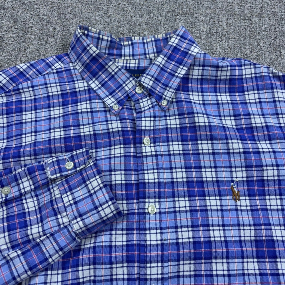 Ralph Lauren Button Down Mens‎ XL Blue Plaid Pony Logo Long Sleeve Shirt